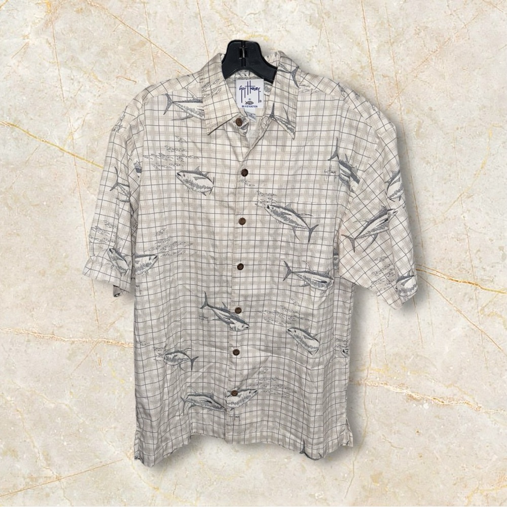 Guy Harvey Shirt Mens Med‎ Short Sleeve Bluewater by Aftco Fishing Tuna Relax